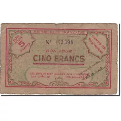 Billet, Algeria, 5 Francs, 1943, 1943, TB+.