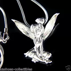 DIAMANT simulé / Pendentif ange Fairy clochette avec strass Swarovski et collier chaîne serpent finition argent 18