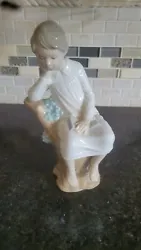 Vintage Lladro Figurine of Thinking Boy on Stump Retired 8 1/2