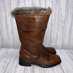 Womens Size 7 Martino Fur Top Brown Leather Boots EUC.