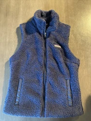 Patagonia Los Gatos Blue Full Zip Shaggy Faux Fur Fleece Vest Womens Small.