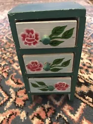 Vintage-y Wooden 3 Drawer Jewelry Organizer Box Holder 6x3” Hand Painted Roses. Condition is Pre-owned.