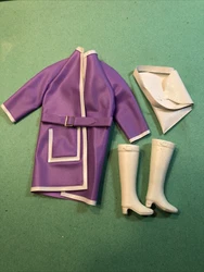 1970s nice clean raincoat, some tiny pinholes from packaging, wi purse & boots