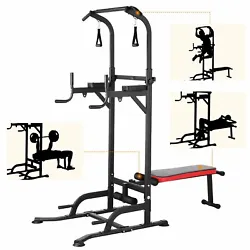 Power Tower, Heavy-Duty Pull Up Bar, Multifunction, Adjustable Height Dip Station With Sit up Bench,4 Elastic Pull...