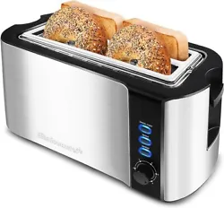 EXTRA WIDE TOASTING SLOTS to fit extra thick slices of bread products such as Texas Toast, bagels and specialty breads....