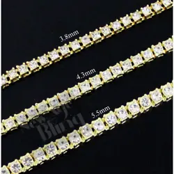 One row tennis link - 3.8, 4.3, 5.5mm width. These elegant chains are handcrafted in 14k yellow gold plating. These...