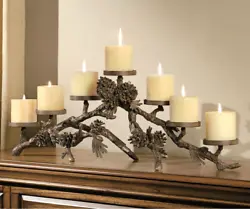 Rustic Yet Elegant Pinecone Mantlepiece Candleholder Candelabra Centerpiece. PINECONE CANDELABRA. Crafted Of Cast...