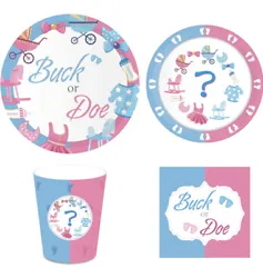 Gender Reveal Party Supplies Baby Gender Reveal Baby Shower Decorations 103 Pcs. 16 plates 9”,16 plates 7”, 16...