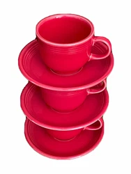 Red Fiestaware Homer Laughlin Tea Cup and Saucer Fiesta Set of 3 (6 Pieces). No chips or cracks.