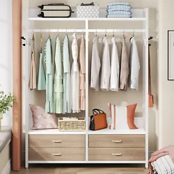 UNIQUE 4-DRAWER DESIGN: The open wardrobe closet has 4 spacious drawers for concealed storage. You can pile up the...