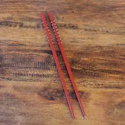 Vintage Japan Red Squared Shape Hand Painted Cranes Chopsticks.