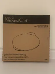 Pampered Chef Medium Round Stone Pizza Stone with handles 15” NIP. Condition is 