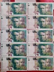 Lot De 10 Billets De 500 Francs banque de france pierre et marie curie.