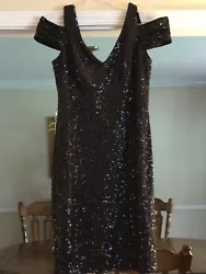 Calvin Klein Black Sequined Cold Shoulder Party Dress Sz 6.