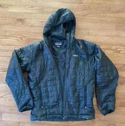 Patagonia Mens Nano Puff Hoody Jacket - Medium - Black. Jacket is used and has a few patches