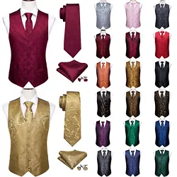 • Superble quality, decent and durable, the versatile waistcoat set (vest, tie, pocket square & cufflinks) pairs well...