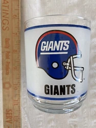 Vintage 1980s Mobil Oil NFL New York Giants Frosted Glass Cup.