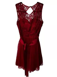 ASPEED USA Red Sleeveless Lace Too Belted Cocktail Dress Size Small Prom Formal. Pit to pit measures approx 17 Waist...