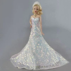 White Sequin Fashion Doll Clothes For Barbie Doll Princess Gown 1/6 Dolls Accessories Party Dress For Barbie Outfits...