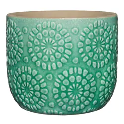 Bellisima 4.5 In. Sea Green Ceramic Planter with Drainage Plug. The crackled sea green glaze is highlighted by the...