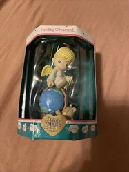 Precious Moments Christmas Loving Caring Boy On Globe Holiday Ornament Enesco.