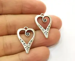 Heart Dangle Antique Silver Plated Charms jewelry Accessories. Color: Antique Silver.