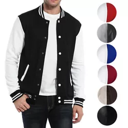Mens Letterman Varsity Jackets from the Maximos Collection Material: 100% Polyester 6 Button Up Snap Closures Striped...