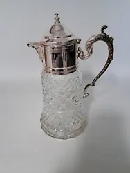Vintage Silverplate Diamond Cut Crystal Decanter. Wear is shown in pictures 11 1/2