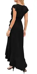 GRECERELLE Womens Summer Casual Cross V Neck Dress Bohemian Flowy Long Maxi Dresses Black-Medium.