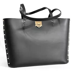 Manhattan Large Leather Tote Carryall Studded Leather Bag. open top with flip-lock fastening, interior one slip pocket....