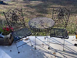 Victorian outdoor patio wrought iron vintage antique 3 Pc. Lot Roses Folding Set. Absolutely beautiful three pc. Set...