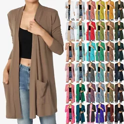 S~3X Casual Long Sleeve Slouchy Pocket Jersey Knit Open Front Cardigan. This versatile cardigan features convenient...