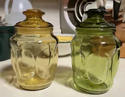Lot Of 2 LE Smith Apothecary Avocado Green And Amber Gold Apothecary Bubble Jars.