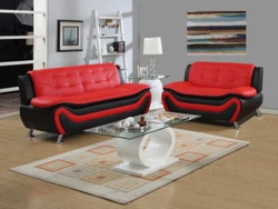 2-PC Black-Red Sofa Loveseat Set. (1) Sofa, (1) Loveseat. Loveseat (61” W x 32” D x 35” H). 2-PC Sofa Set...