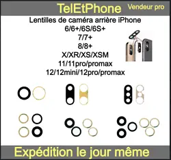 Lentille en Verre Appareil Photo + Adhésif Iphone 6 6+ 6s 6s+ 7 7+ 8 8+ X XR XS XSM 11 11 Pro 11 Pro Max. 1 lot pour...