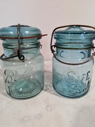 Vintage blue/green Mason canning Collectible Jars.