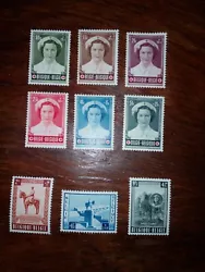Lot de 9 timbres de Belgique neufs sans charnière de 1953 et 1954. Il sagit de deux séries complètes en parfait...