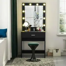 10 LED Lighted Vanity Table Set with Huge Mirror and Drawer Makeup Desk- ★sleek and simply, contributes both fashion...
