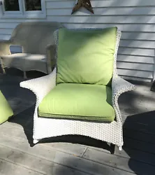 Lloyd Flanders - Gorgeous high end white Wicker rocker, Green Sunbrella covered Cushions with removable covers, some...
