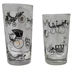 Libbey Glass 8pc set. Carriage & Buggy style. Black & Gold.