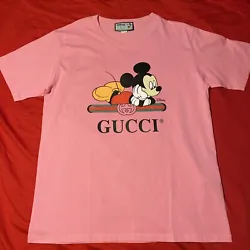 GUCCI x DISNEY MICKEY MOUSE PINK T-SHIRT. Pit to Pit 23”. Length 30.5”.