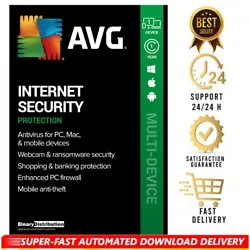 AVG Internet Security Antivirus 2023 1 Devices for 2 Year. Genuine AVG Internet Security 2023 - 2 Year - 1 Devices. Our...
