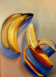 Original Oil Painting bananas fruit art miniature yellow artwork kitchen decor. I created series of paintings that...