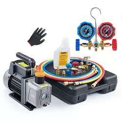 COMPLETE HVAC KIT: This professional automotive air conditioner tool set includes a powerful 1/3 hp vacuum pump, a...