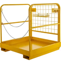 Why Choose VEVOR?. This Work Platform Safety Cage, constructed of durable steel material with a yellow powder-coated...
