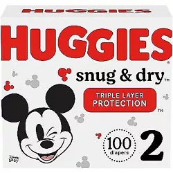 This pack of 100 Huggies diapers in size 2 is perfect for parents who want to keep their babies dry and comfortable....