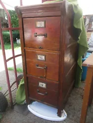 RARE OAK WATERFALL STYLE FILE CABINET: HERE IS A NICE OAK 3 DRAWER CABINET CIRCA 1910. iT IS THE HARD TO FIND WATERFALL...