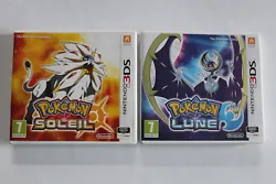 Version Française FRA pour les 2 jeux. - Jaquette du jeu Pokémon Soleil non décolorée, non déchirée ni abimée...