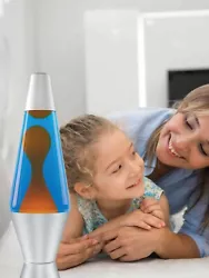 Orange wax / blue liquid / silver case & cap. Provides relaxing, soft light. Aluminum base. 25 watt light bulb...