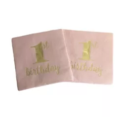 Girls First Birthday Napkins. 1st Birthday. Pink with Gold lettering. Two 16 count packages. Brand new. Shipped with...